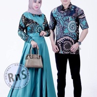batik couple gamis kombinasi polos baju gamis wanita muslim terbaru - hijau kemeja panjang