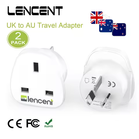LENCENT 2 PCS UK to Australia China Plug Adapter Grounded Australian Travel Adapter for Australia Hi