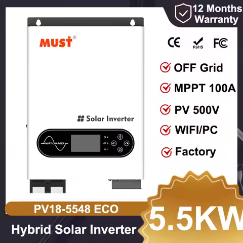 MUST PV1800 ECO 2KW 12V 3KW 24V 5.5KW 48V Home Hybrid Solar Inverter MPPT 100A Max PV 450V Double Ou