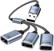 Duttek USB 2.0 Hub 3 Port 0.8FT/25cm, 1 to 3 USB Splitter Extension Cable for Laptop, PC, Charging a