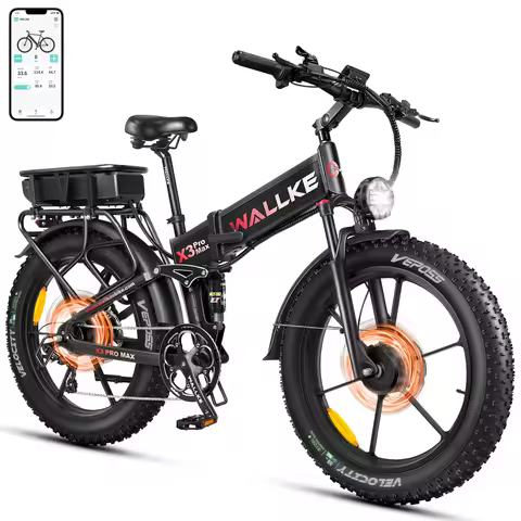 W Wallke X3 PRO MAX Electric Bike 2800W Peak Dual Motor 44Ah Long Range E-Bike 26" x 4" Fat Tire 31M