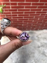 尼泊爾手工製作925純銀紫水晶戒指（蛋面胖水滴）