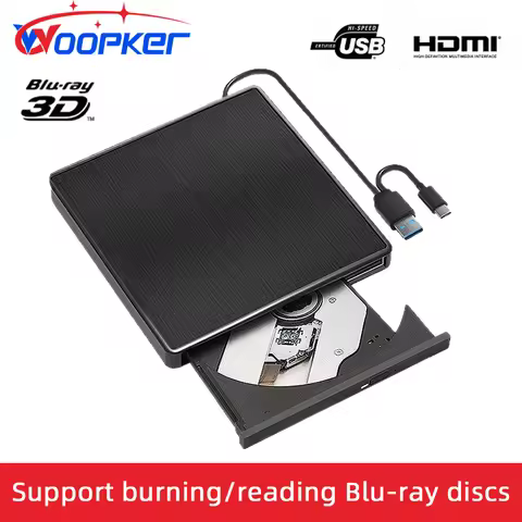 Blu-ray Player External 3D Optical Drive USB3.0 Supports Burning Blu-ray Disc CD/DVD/BD Compatible w