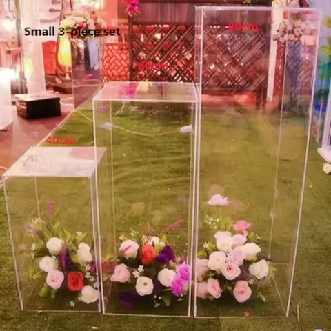 Acrylic Wedding Flower Stand Aisle, Clear Square Column, Flower Frame, Road Decoration, Party