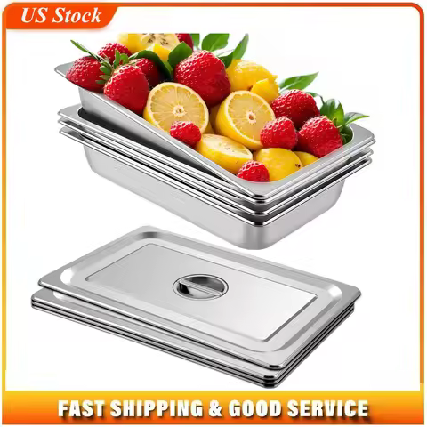 4 Pack Steam Table Pans 20.9 x 12.8 x 3.9 Inch Deep Steam Table Pan Full Size 13L Deep Food Containe