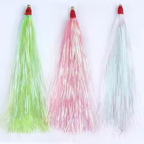 30pcs Bucktail Teaser Mylar Flash Teaser Tail Fluke Rigs Skirts Hair Flounder Fishing Lure Bait Rigs