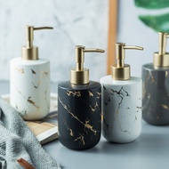 Ceramic Soap Dispenser Tray Lotion Bottle Set Golden Marble Porcelain Toiletries Bathroom Decoration Accessories Push Type