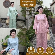 Ba Ba Goes to Temple with Long Bamboo Silk, Slim Fit Temple Dress with Chrysanthemum and Stone Long 