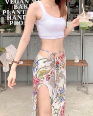 Godmother Culture Blooming cotton linen skirt กระโปรงเอวต่ำลินิน คอตตอน