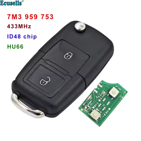 2 Button Folding Flip 433MHZ Remote Car Key with ID48 Chip 7M3 959 753 for for Sharan Model (2004+) 
