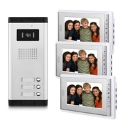 3 Units Apartment Video Intercom System, 7 Inch Monitor Wired Video Doorbell Door Phone Kits, Indoor