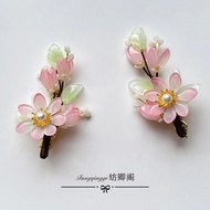 Children's Ancient Hair Accessories Pink Glaze Flower Hairpin Side Clip Girls' Hanfu Headdress Retro Accessories Little Girl