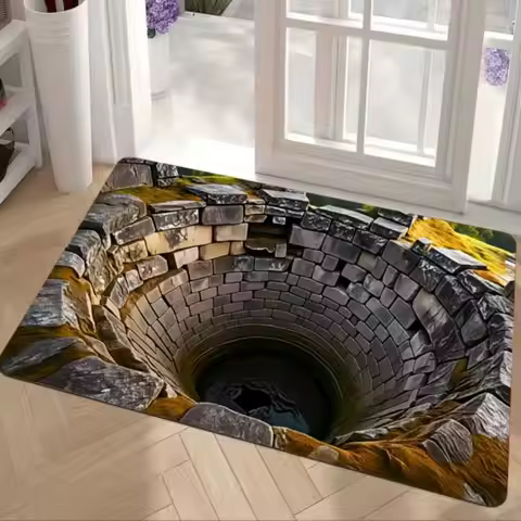 3D Stone Well Floor Mat Flannel Rug 3D Printed Carpet Home Decor Entrance Door Mat Anti slip Washabl