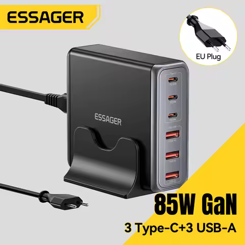 Essager 85W GaN Charger 6 Ports USB Type C Desktop Charger PD Fast Charging Station For iPhone 17/16
