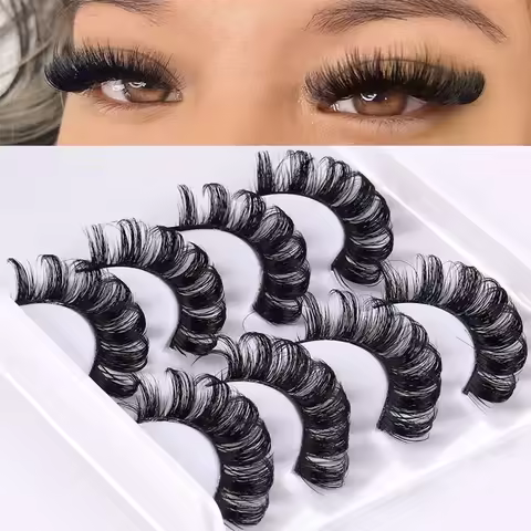 4 pairs of Russian striped eyelashes, fluffy artificial handmade eyelashes, 3D Russian roll style fa