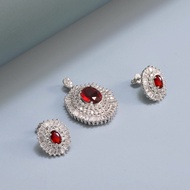 beautiful red white cubic zirconia 925 silver ring earring stud pendant set jewelry silver earring
