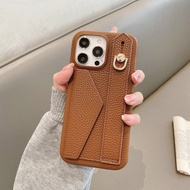 1pc Lychee Texture PU Leather Wristlet Wallet Phone Case Compatible With IPhone 16, 16E, 15, 14 Plus