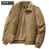 Jeep Spirit 1941แจ๊คเก๊ตอุ่นคอตตอนกำมะหยี่ของผู้ชายเสื้อฮูดดี้แขนยาวลำลองเสื้อโค้ทแฟชั่นหอกกันลมสำหร