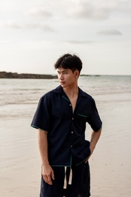 (DECEMBOY) Linen Knit Shirt Navy