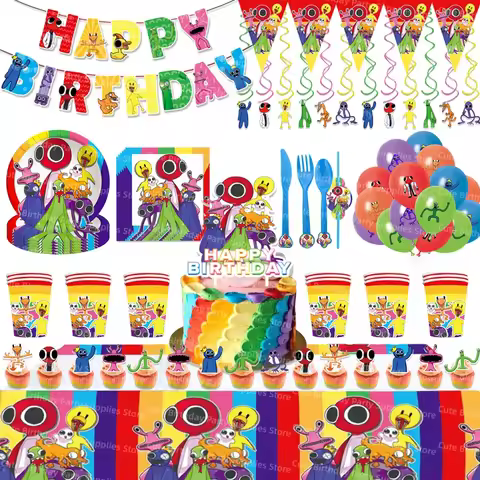 Rainbow Friends Birthday Party Decorations Cup Plate Napkin Tablecloth Tableware Wedding Supplies Ba