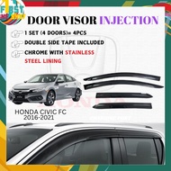 Honda Civic FC 2016-2021 Door Visor /Air Press /Window Injection With Stainless Steel Chrome Lining (4PCS/SET)