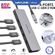 Wavlink USB C HUB USB bằng nhôm 3.2 Gen 2 Hub 10gbps với 4 USB C Cổng dữ liệu hỗ trợ 85W giao hàng đ