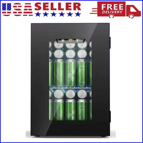 24 Can Glass Door Mini Fridge Beverage Refrigerator Touch Control Wine Cooler for Bottles & Beer Sma
