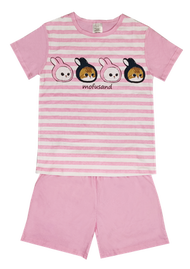 鯊魚貓貓粉色間條童裝睡衣