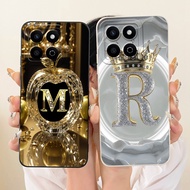 For Honor X7C ALT-LX2 Phone Case With Initial Letter Crystal Pattern Lens Protective HonorX7c X 7C 4