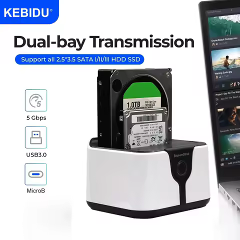 Dual Bay HDD Docking Station SATA to USB 3.0 HDD Clone Docking Station for 2.5/3.5'' SSD HDD Case Ha