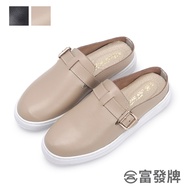 Fufa Shoes [Fufa Brand] Genuine Leather Side Buckle Mules Slippers Commuter Flat Lazy Half Baotou Outing