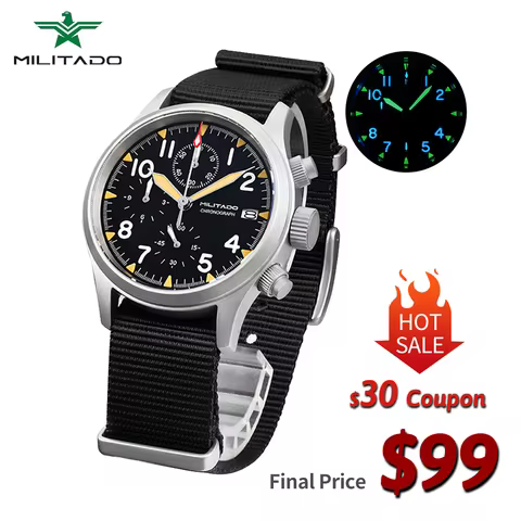Militado ML1868KF quartz watches man VK67 39mm chronograph watch Luminous Sapphire Glass 100m waterp