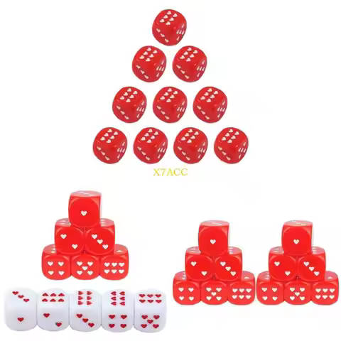 X7AC 25mm Six Sided Dices Acrylic Game Dices Classroom Colorful Dices Heart-shape