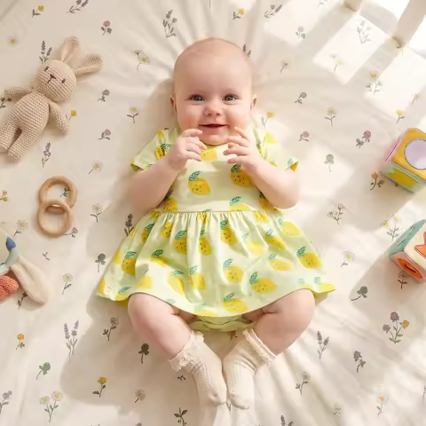Fashion Cute Lemon Baby Dress Kids Girls Cotton Clothing Short Sleeve Summer Holiday
