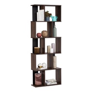 Tekkashop FDBC395BR Modern Zig-Zag 5 Tier Divider Bookcase with Laminated Particle Board - Brown