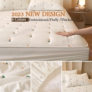 Thick Fluffy Mattress Protector Cover Solid Color Embroidered Bedsheet Mattress Topper Single cadar 