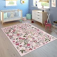DECOMALL Jasmine Washable Area Rugs, Colorful Modern Flower Rug with Rubber Backing, Foldable Non Sl