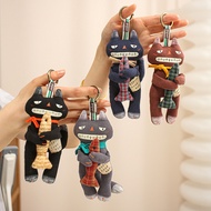 Weird Cat Holding Fish Keychain Funny Ugly Kawaii Kitty Plush Pendant with Fish Handmade Fabric Bag 
