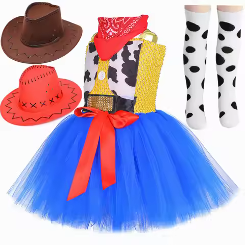 HJTT Cowgirl Woody Jessie Costume for Girls Classic Cartoon Cowboy Tutu Dress Outfit Kids Girl Hallo