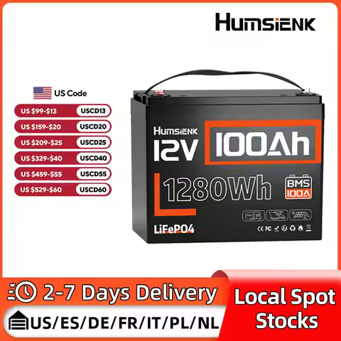 Humsienk LiFePO4 Lithium Battery 12V 100AH BMS 100A 1280Wh For RV/ Vans/ Trolling Motor/Off-grid/Cam