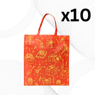 曉群製品 - 10個 福袋 禮物袋 大紅色環保袋 廠價特惠裝 | 聖誕 新年 生日 送禮 多用途節慶活動包裝袋 *自家設計 禮品袋* 結婚 過大禮 不織布袋 SK-NW1A