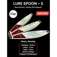 Chrome Spoon Bait Type S 20 Gram Red Head Length 10cm - Iron Plus Hologram Sticker