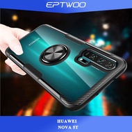 EPTWOO สำหรับ Huawei Nova 5T 5 7 7i 7SE 4E Honor 8X เคสโทรศัพท์แม่เหล็กใสกระจกเทมเปอร์แหวนนิ้วดูดซับกลับเคสโทรศัพท์ TMZH-01