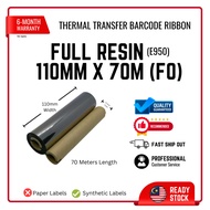 Resin Ribbon 110mm x 70M (FO) E950 Barcode Ribbon Thermal Transfer Compatible Zebra GX430T GT800