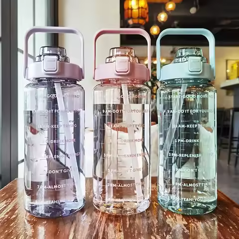 2 Liters Plastic Kettle Large Portable Travel Water Bottle with Straw Sports Fitness Cup High Value 