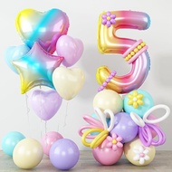 Balloon Set 40inch Rainbow Gradient Balloon with Heart-Shaped and Stars Aluminum Foil Balloon Pastel