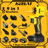 KEELAT Cordless Electric Screwdriver Kit 9 In-1 Multi-Head Power Impact Drill Set Brushless Cordless Drill Combo Kit