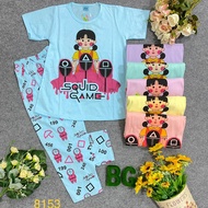 Squid Cartoon Pajamas Set for Girls CP Printing Cartoon Motif Ages 2 3 4 5 6 7 8 9 10 Years