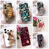 For Redmi Note 14 4G Case Clear Cute Cat Luxury Flowers Cool Painted Soft Phone Casing 24117RN76G 24