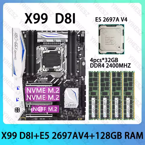 X99 D8I Motherboard Kit E5 2697A V4 Processor LGA2011-3 4*32GB 128GB 2400MHz DDR4 EEC REG RAM Memory